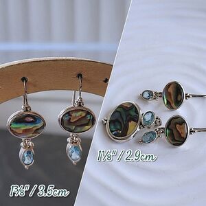 Vtg Avon sterling silver abalone & blue topaz earrings & pendant set